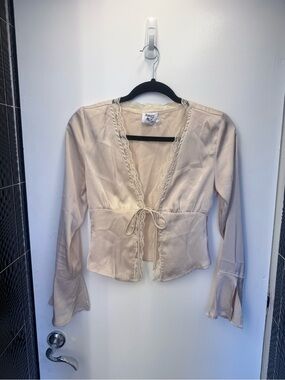Princess Polly Cream Lace-Trim Tie Front Blouse